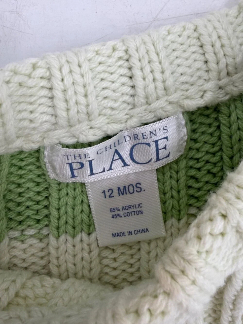 Childrens Place Baby 12M Green Cream Striped Sweater Hat Set Cotton Blend - Picture 2 of 6